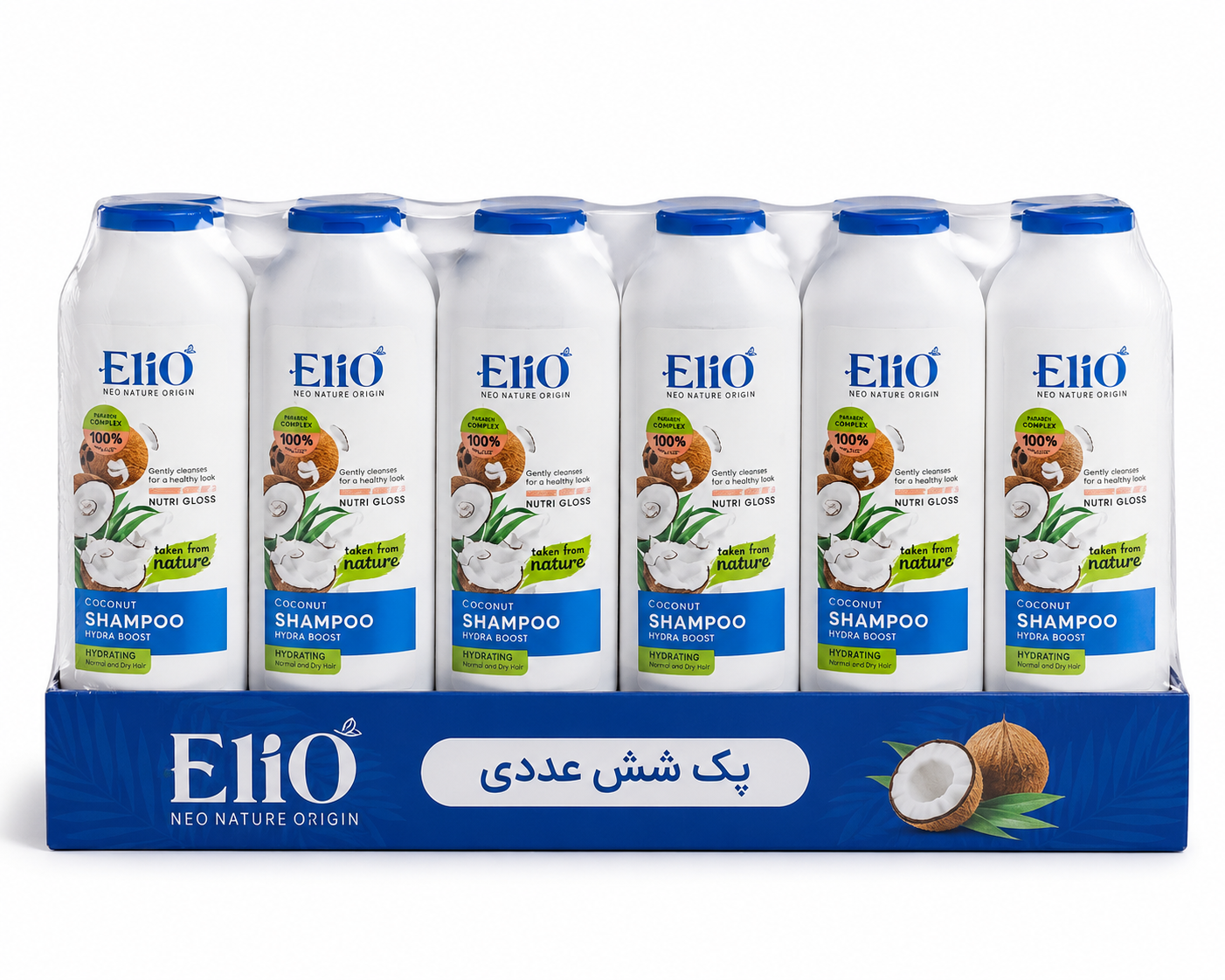 پک شش عددی شامپو رطوبت رسان مناسب موی نرمال حاوی عصاره نارگیل الیو
