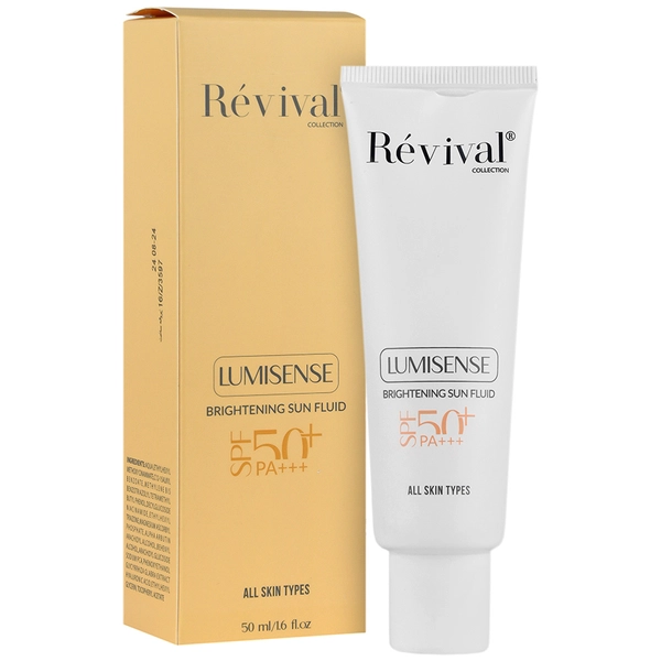 فلوئید ضد آفتاب روشن کننده و ضد لک بی رنگ SPF50 لومیسنس مناسب انواع پوست رویوال