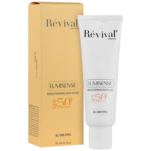 فلوئید ضد آفتاب روشن کننده و ضد لک بی رنگ SPF50 لومیسنس مناسب انواع پوست رویوال